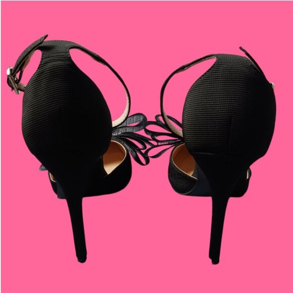 Pointed Toe Heels With Tulle Bow Detail & Ankle Strap Elegant Womens Size 37 - Picture 3 of 16